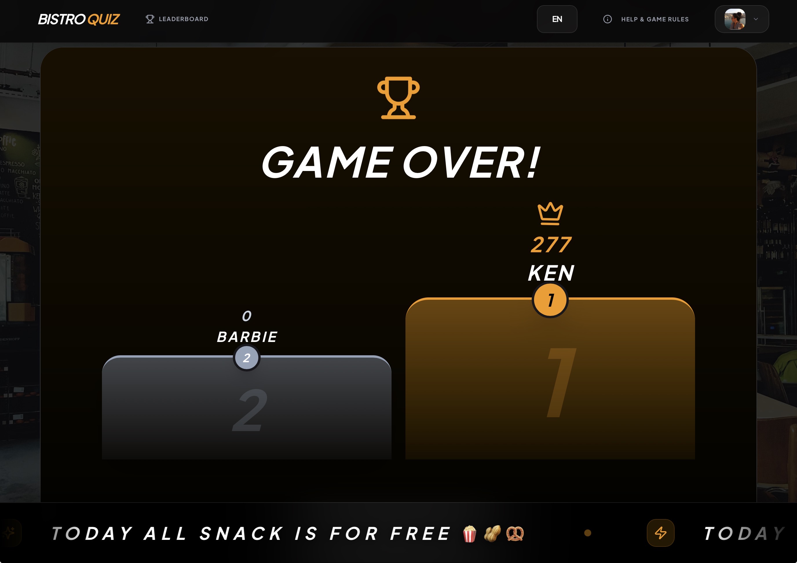 BistroQuiz Experience